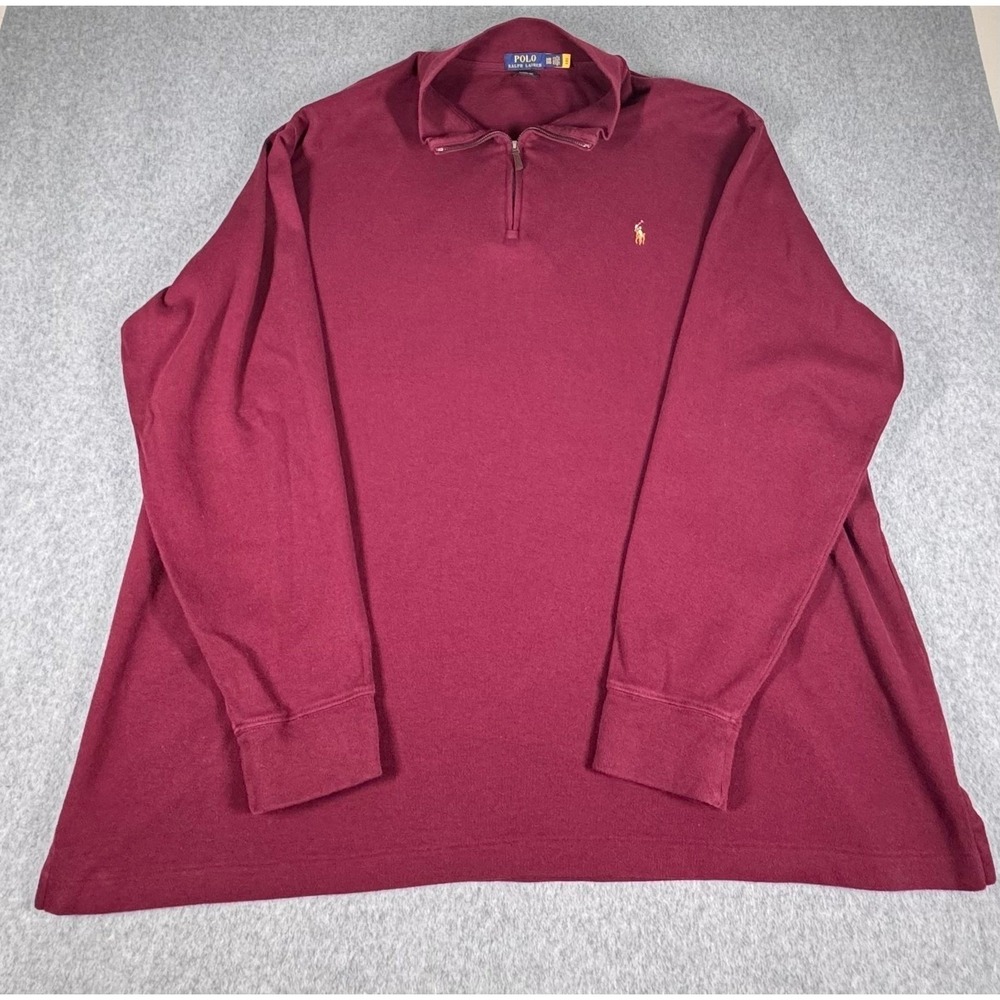 Polo Ralph Lauren Pullover Sweater Mens 3XB Burgundy Quarter Zip Big Pony Logo